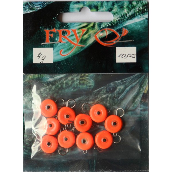 Грузило ушастый для рыбалки, таблетка (эксцентрик) цвет Silvereyes Orange, 10шт в уп., вес 4г